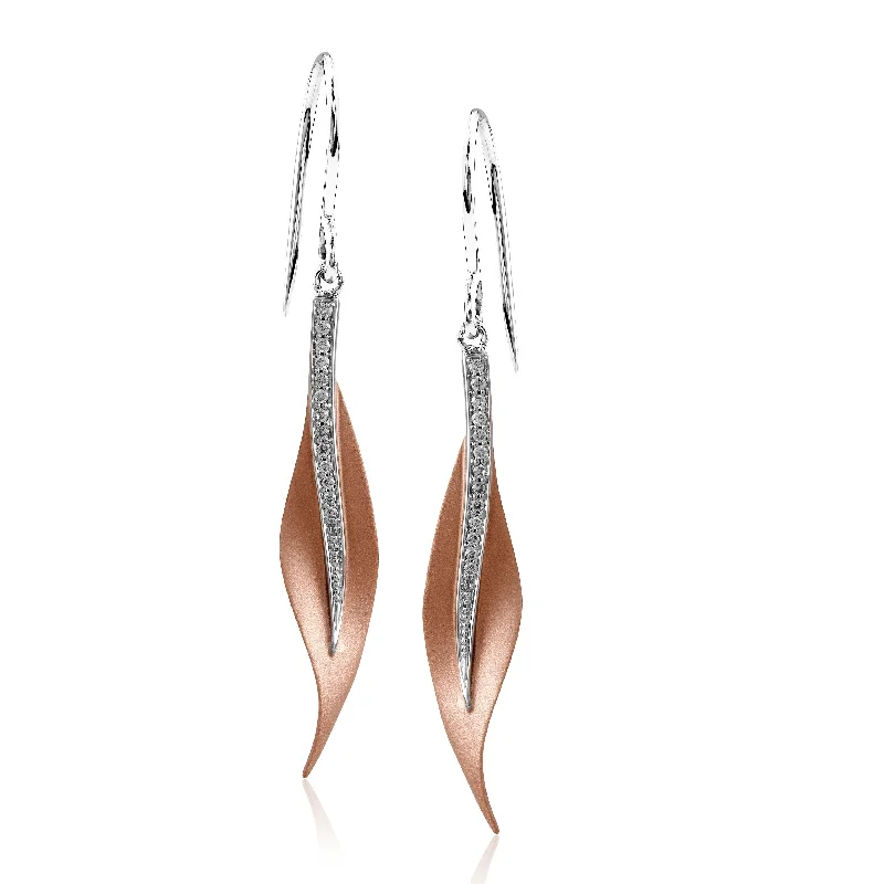 Multi-drop earrings-18K Rose Gold Diamond Leaf Earrings