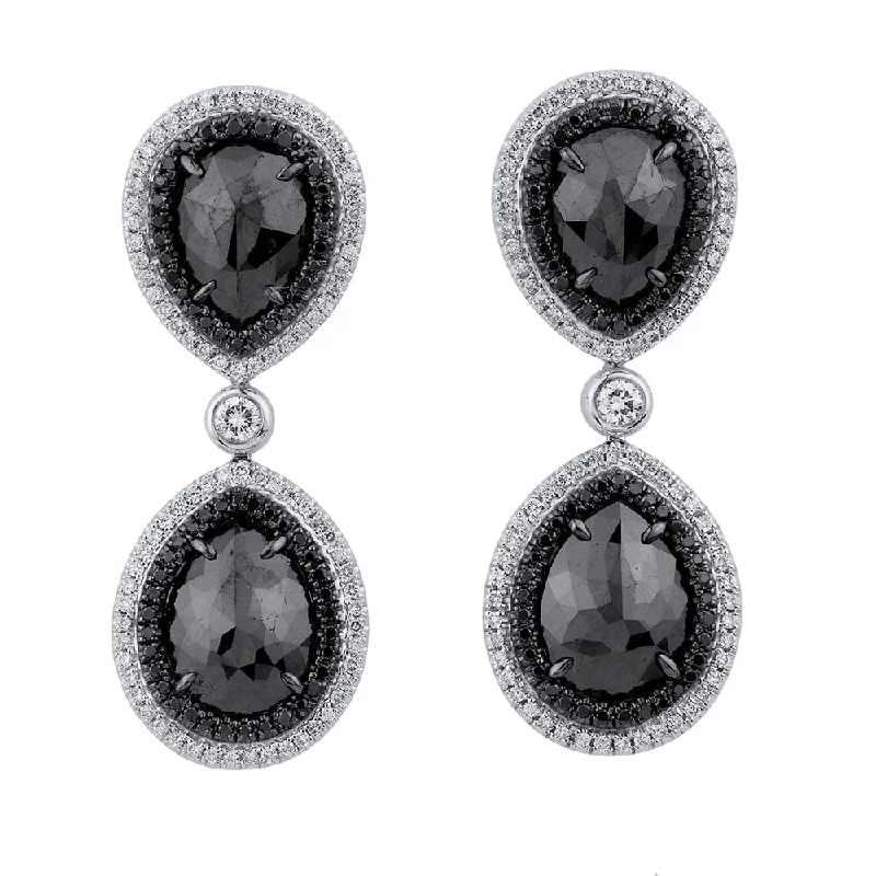 Bold hoop earrings-Double Drop Pear Black Diamond Earrings