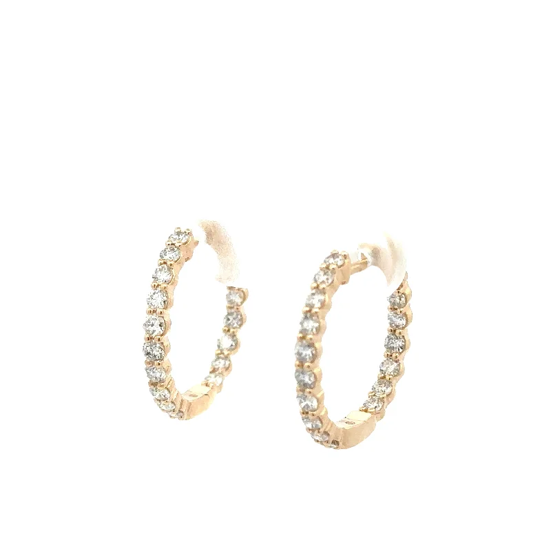 Seven-tier earrings-14 Karat Yellow Gold Medium Diamond Inside Out Hoop Earrings