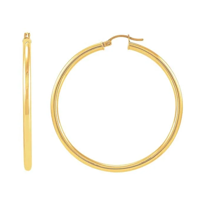 Fine dot earrings-Mountz Collection 3mm x 50mm Round Tube Hoop Earrings in 14K Yellow Gold