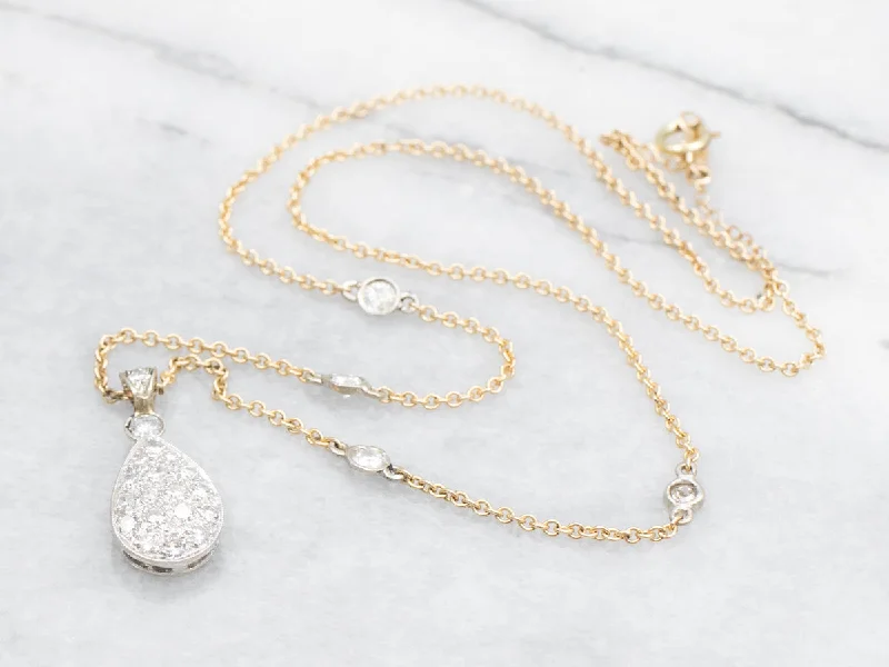 Clear crystal necklaces-Two Tone Gold Teardrop Diamond Cluster Necklace