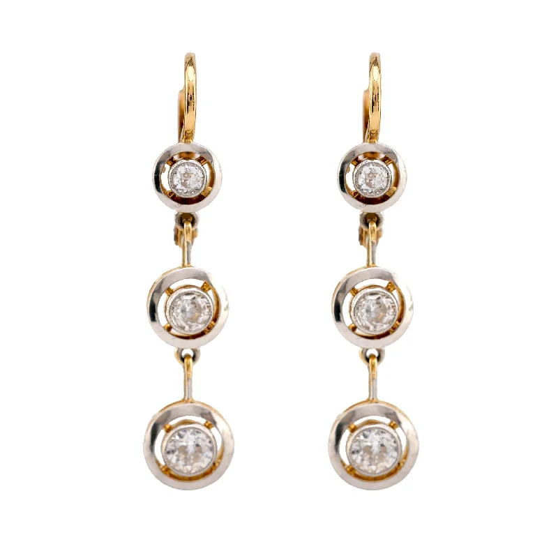 Stream design earrings-Edwardian Style Diamond 18K Yellow White Gold Drop Earrings