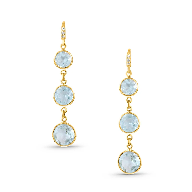 Andalusite earrings-Aquamarine Round Earring In 18K Yellow Gold