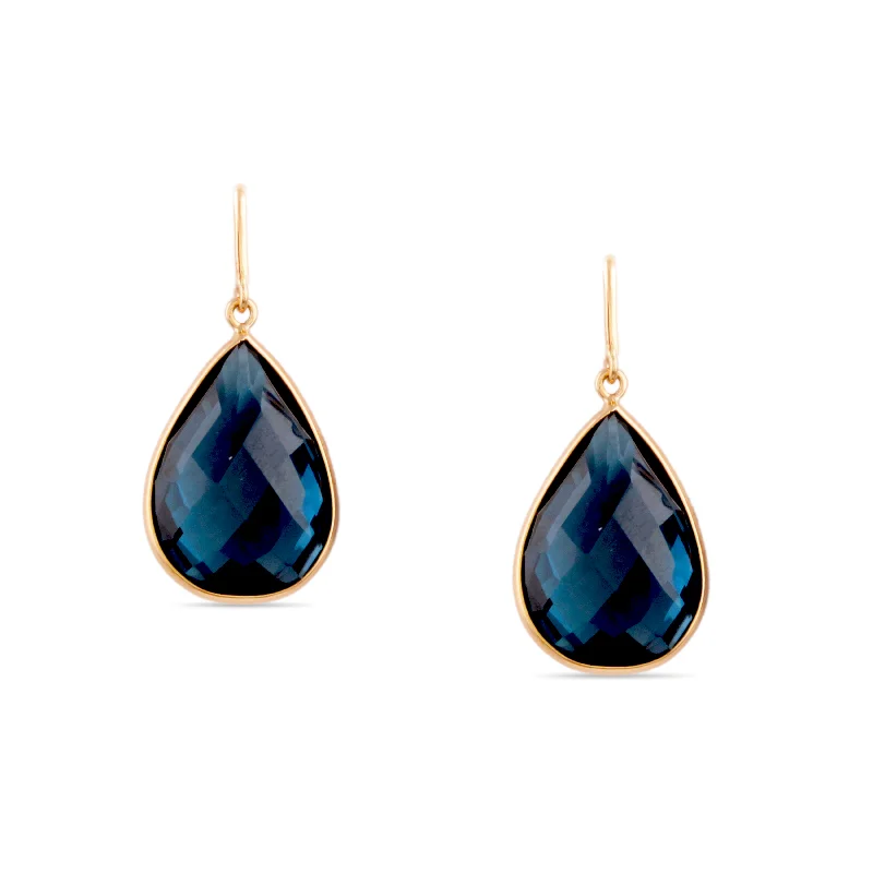 Polished gloss earrings-London Blue Topaz Pear Shape Earring In 18K Yellow Gold