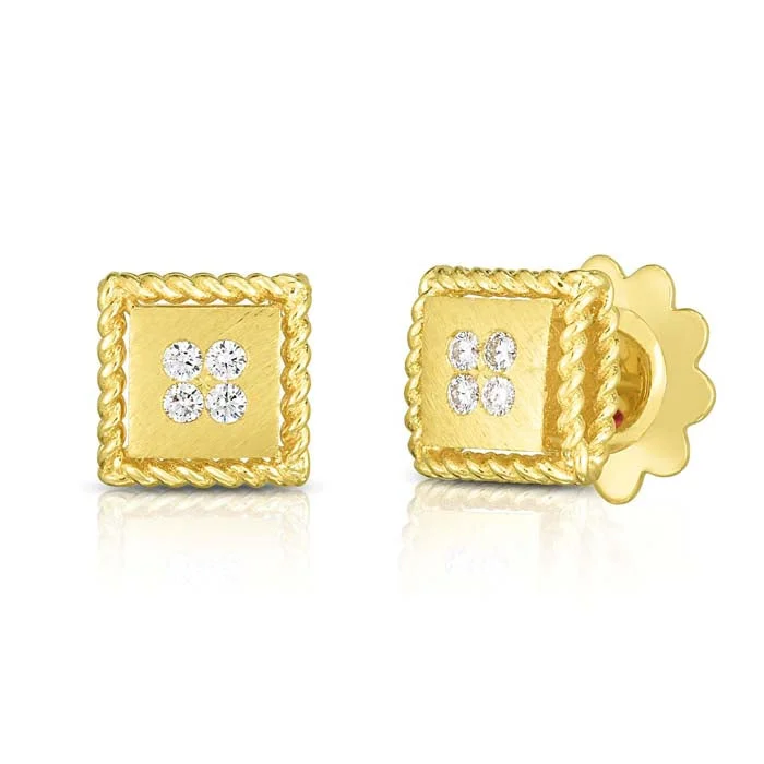 Braided strand earrings-Roberto Coin Palazzo Ducale Diamond Stud Earrings in 18K Yellow Gold