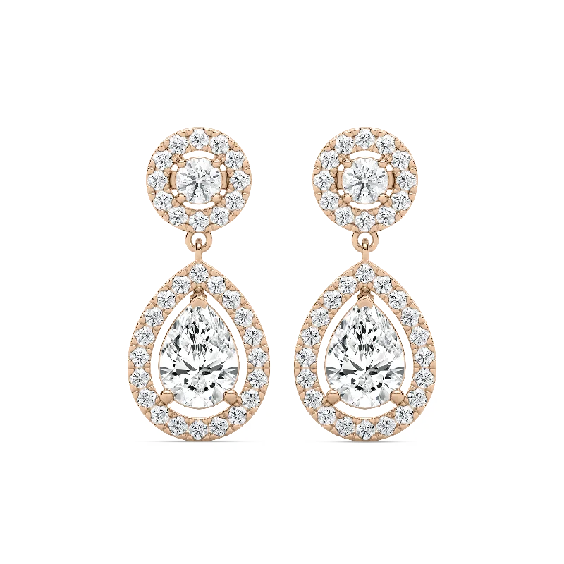 Andalusite earrings-Double Halo Pear Drop Earrings