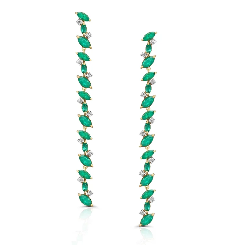 Light clay earrings-Emerald Mq. & Diamond Earring In 18K Yellow Gold