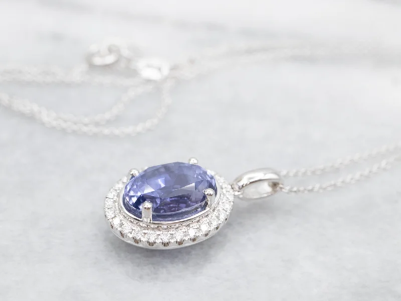 Stranded link necklaces-Modern Sapphire Halo Pendant Necklace