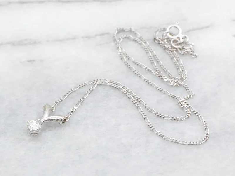 Rococo style necklaces-White Gold Figaro Necklace with Diamond Pendant