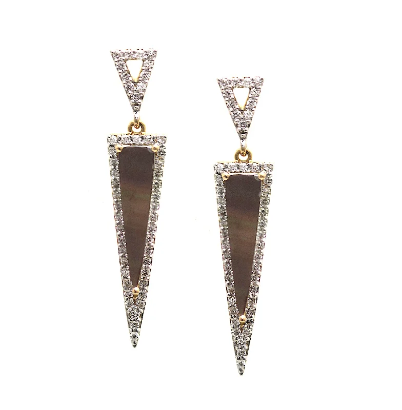 Tourmaline stud earrings-Grey Mother Of Pearl & Diamond Earring In 18K Yellow Gold