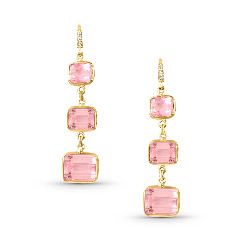 Mixed alloy earrings-Pink Tourmaline Rectangle Earring In 18K Yellow Gold