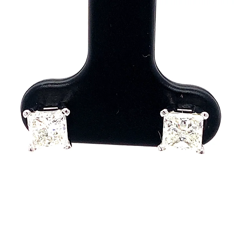 Smooth clay earrings-1.13ctw Princess Shape Diamond Stud 14K White Gold Earrings