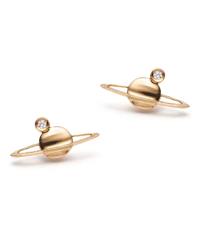 Flat medallion earrings-Diamond Mini Saturn Earring