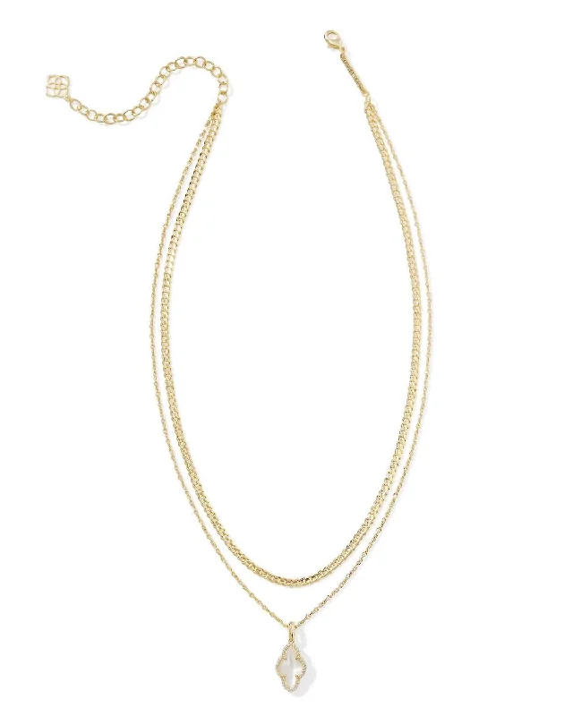 Thick bib necklaces-Abbie Pave Frame Multi Strand Necklace In Ivory Mop