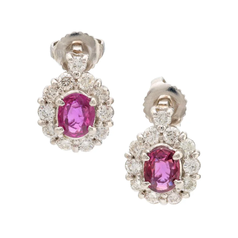 Fine texture earrings-Modern pink sapphire diamond platinum cluster earrings