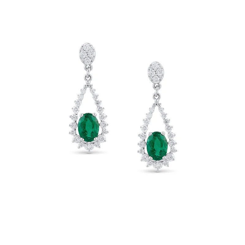 Fine drop earrings-Emerald & Diamond Earring In 18K White Gold