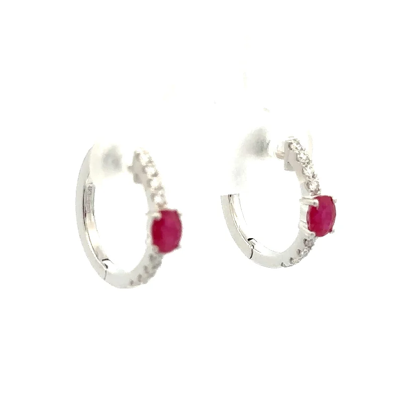 Wanderer weave earrings-Ruby & Diamond Hoop Earrings