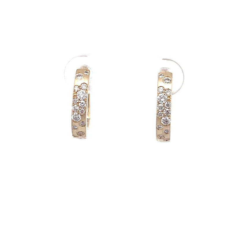 Rustic brass earrings-14 Karat Yellow Gold Diamond Hoop Earrings