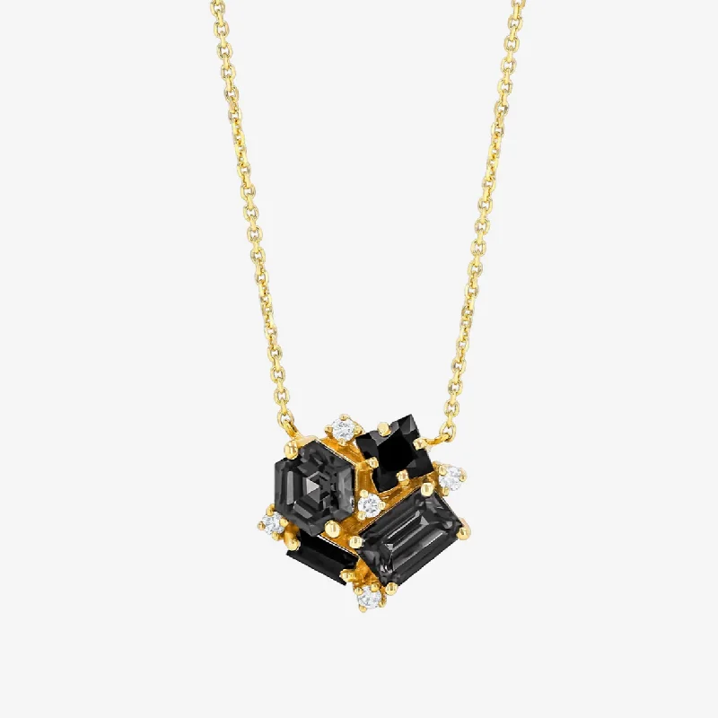 Andalusite necklaces-Black Mix Blossom Cluster Necklace