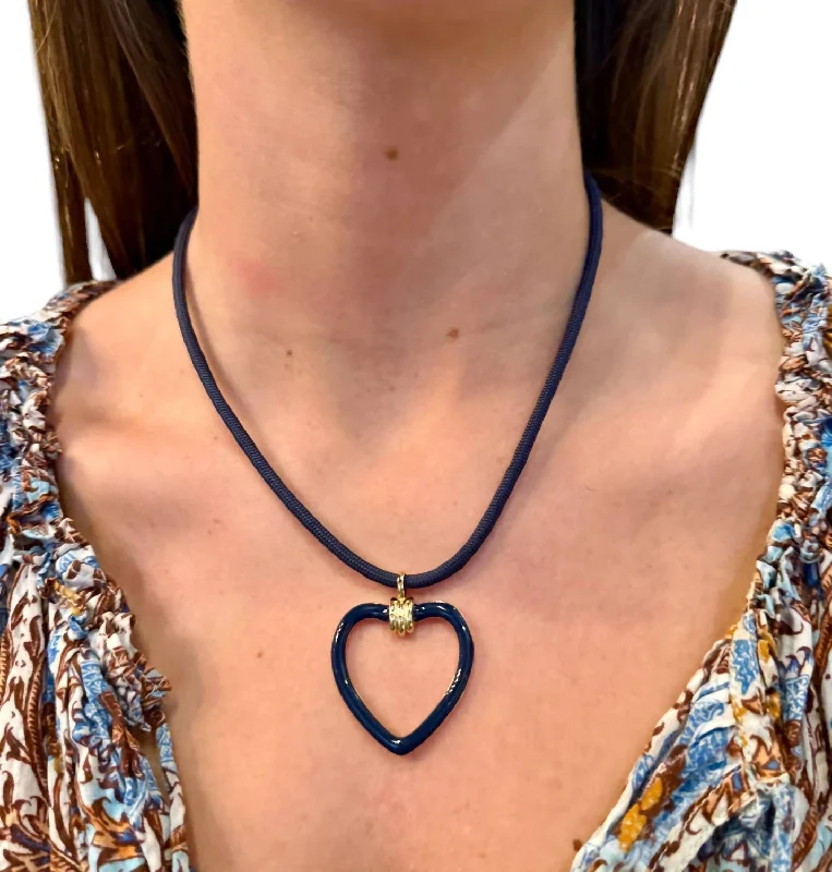 Pixie wing necklaces-Heart On String Necklace In Navy