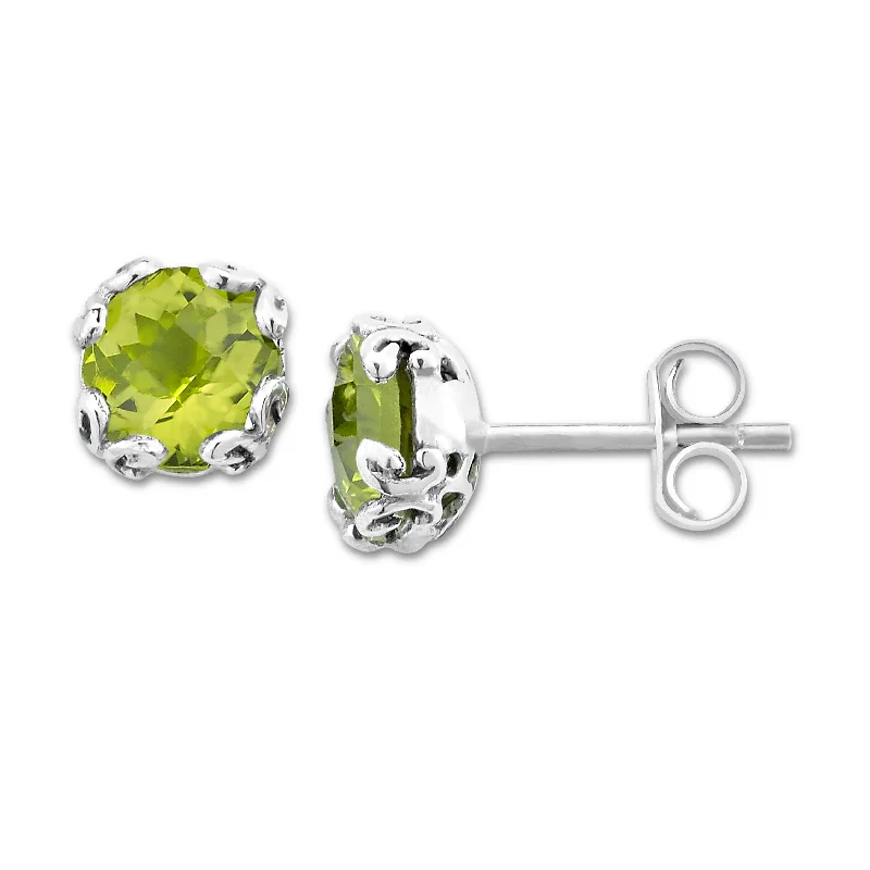 Woven cord earrings-Sterling Silver Peridot Stud Earrings