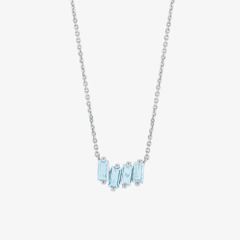 Swan feather necklaces-Blue Topaz Stone Step Necklace