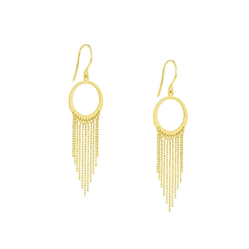 Curved stud earrings-14K Circle Earrings with Fringe Chain