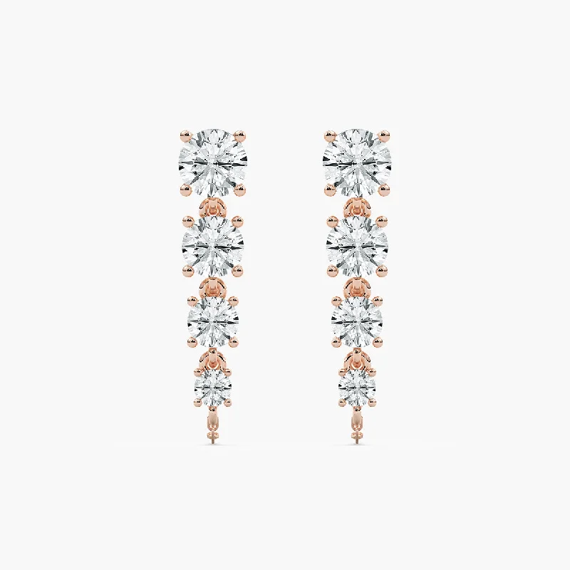 Aquamarine stud earrings-Graduated Round Lab Grown Diamond Dangler Earrings