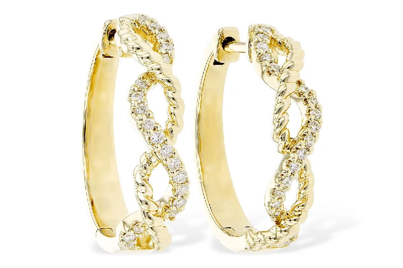 Curved stud earrings-14 Karat Yellow Gold Diamond Hoop Earrings