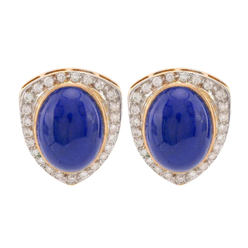 Thick hoop earrings-Vintage Lapis Lazuli Diamond 14K Yellow Gold Earrings