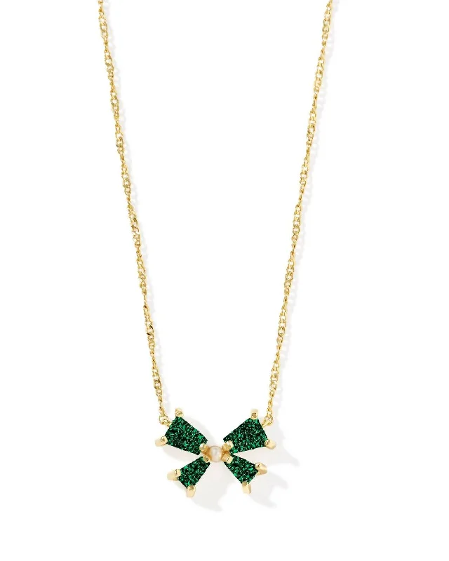 Oval shape necklaces-Blair Bow Small Short Pendant Necklace In Emerald Drusy