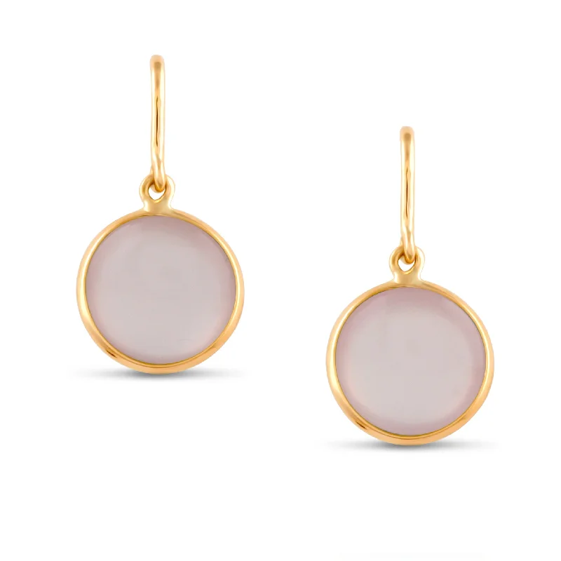 Tapered drop earrings-Rose Quartz Round Earring In 18K Yellow Gold