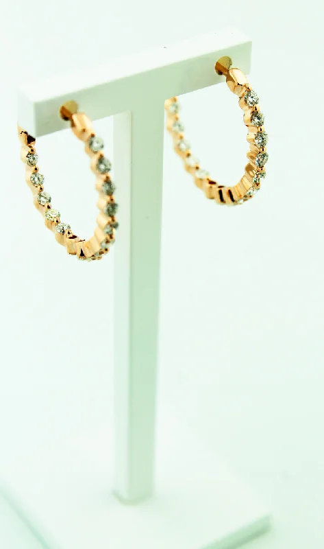 Seafoam motif earrings-Rose Gold Inside/Outside Diamond Hoops