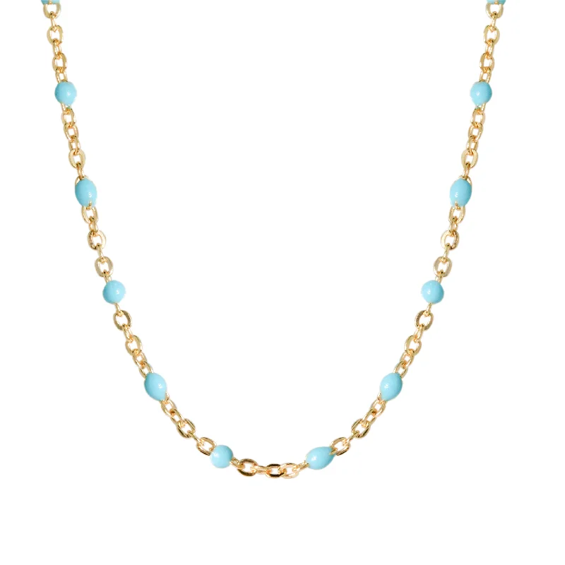 Hex shape necklaces-Blue Enamel Dot Necklace