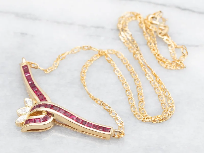 Nebula sign necklaces-Square Cut Ruby and Diamond Necklace