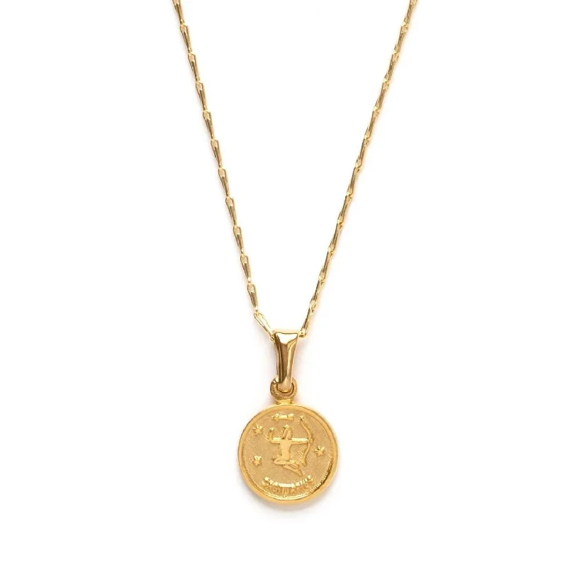 Serpentine stone necklaces-Women's Zodiac Medallion Charm Necklace In Sagittarius