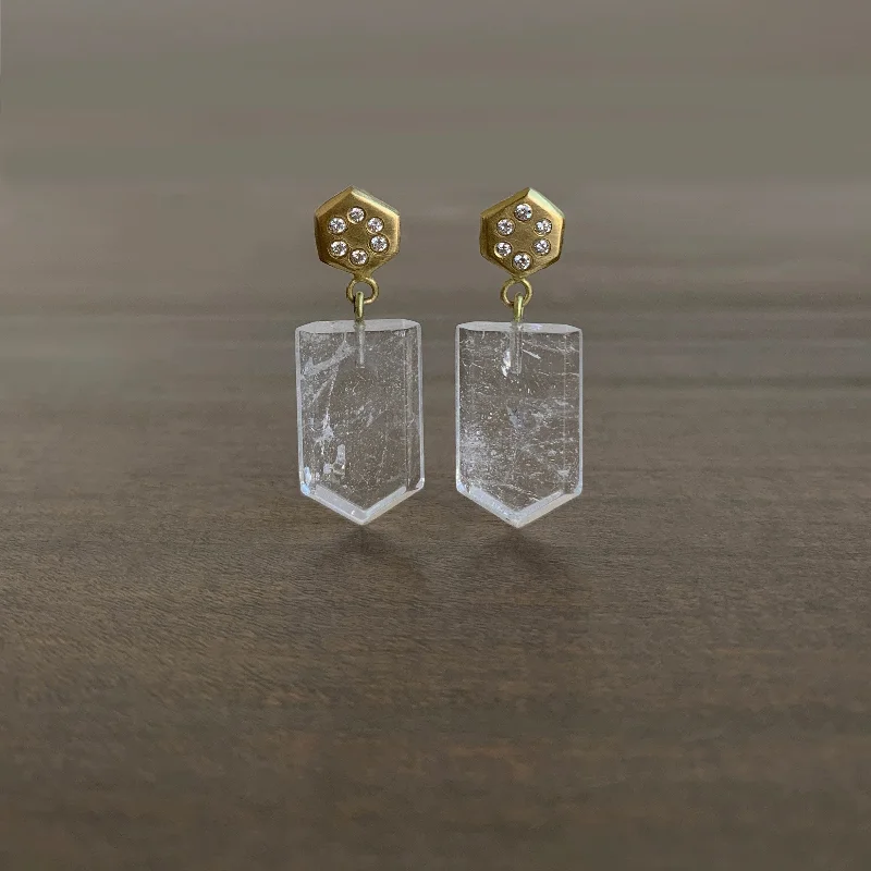 Heavy hoop earrings-Quartz Pentagon Earrings with Diamonds