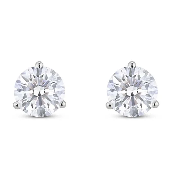 Stream drop earrings-Lightbox 3CTW Lab Grown Diamond 3Prong Stud Earrings in 14K White Gold