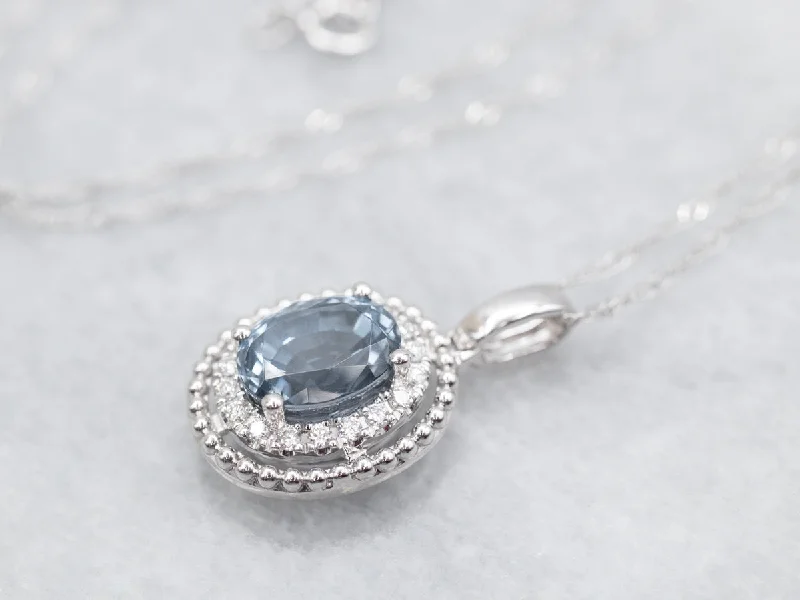 Net choker necklaces-White Gold Spinel Diamond Halo Pendant Necklace