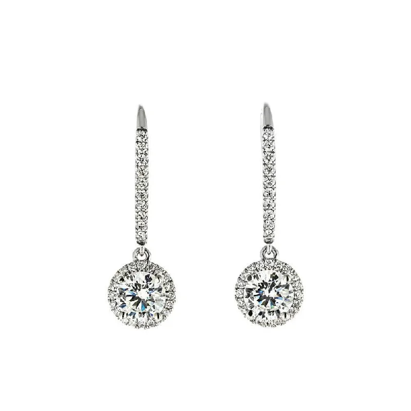 Straw style earrings-Diamond Halo Drop Earrings