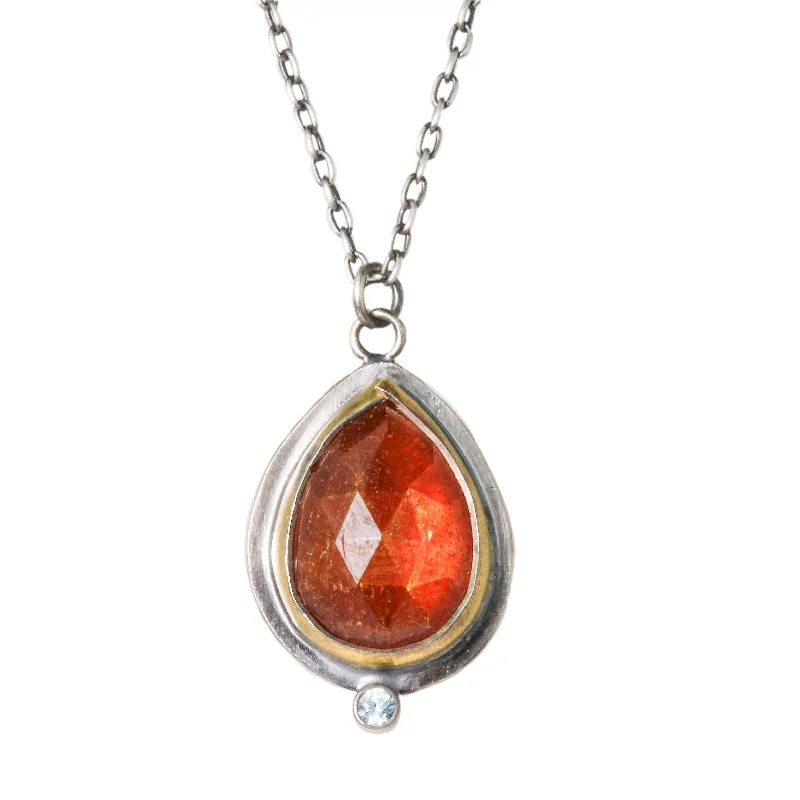 Stone-woven necklaces-Teardrop Orange Kyanite Rim Necklace