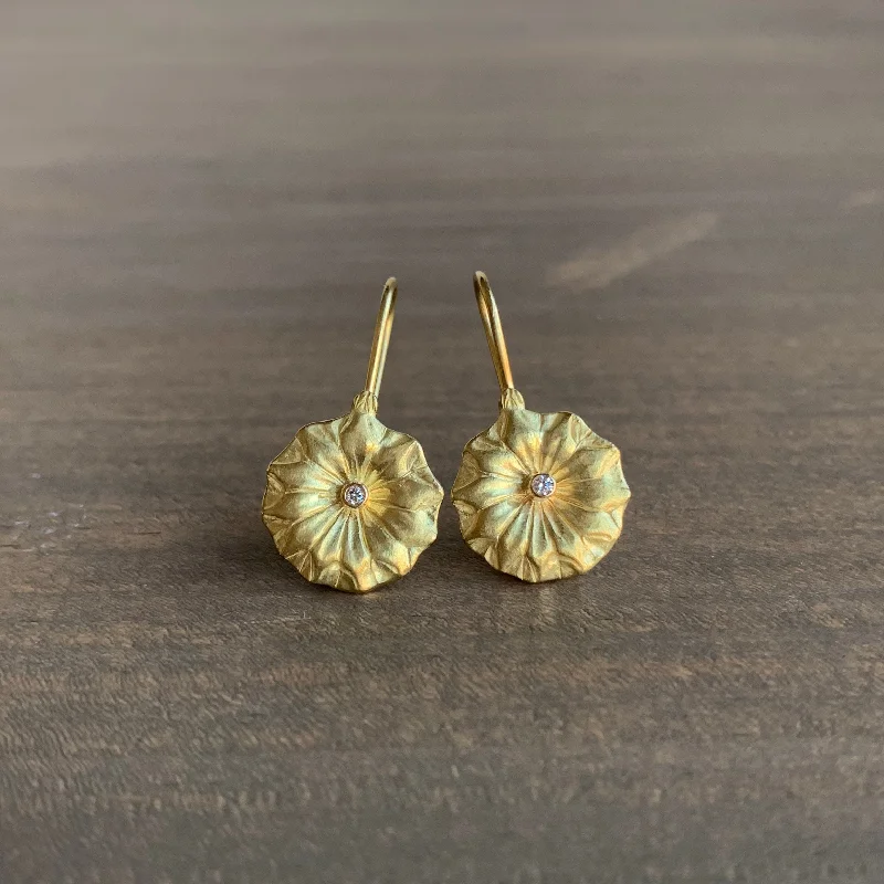 Bead cluster earrings-Gold Lotus Earrings with Diamonds