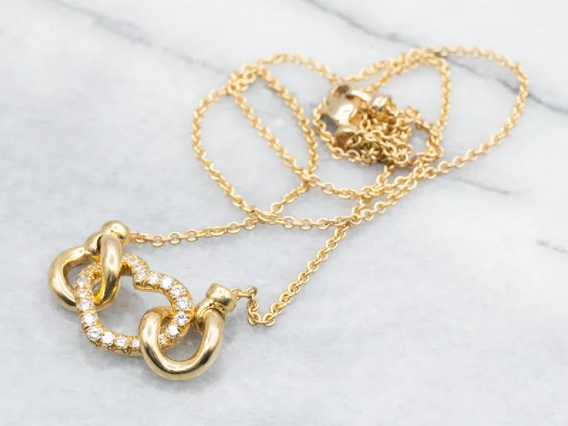 Snap clasp necklaces-Modernist Gold Diamond Encrusted Heart Pendant Necklace