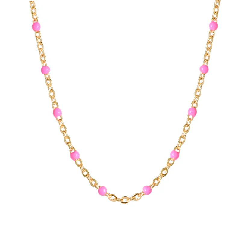 Cotton thread necklaces-Pink Enamel Dot Necklace