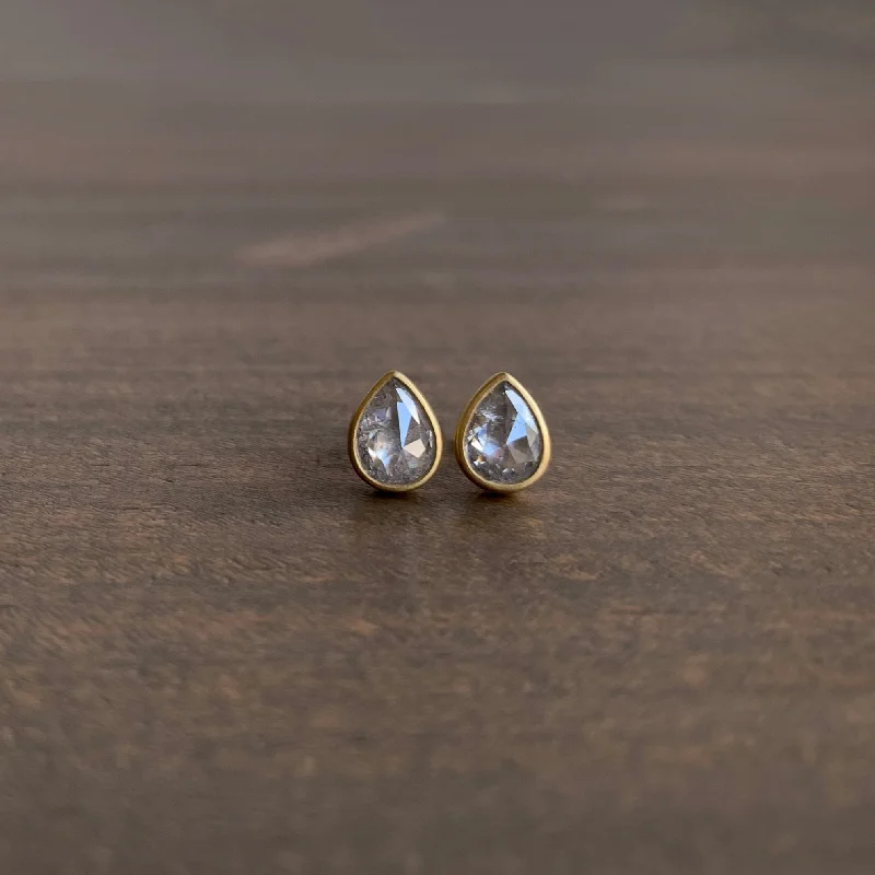 Dual-face earrings-Icy White Teardrop Diamond Studs