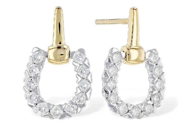 Fine rose earrings-14 Karat Two-Tone Yellow/White Gold Horseshoe Diamond Drop Earrings