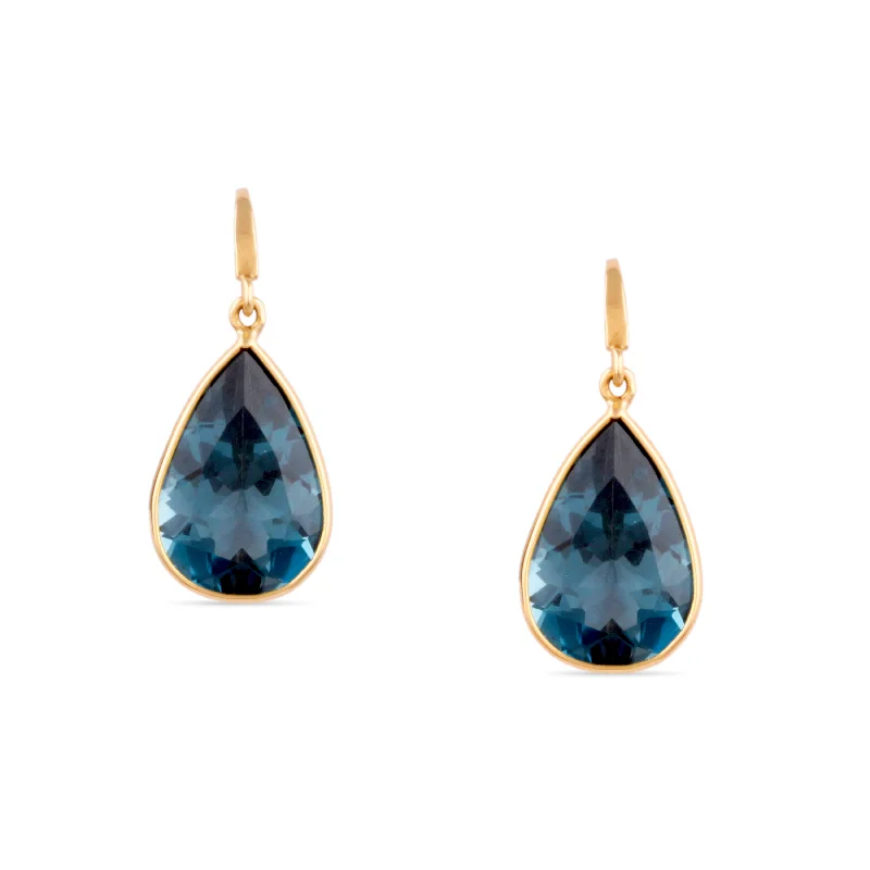 Wanderer weave earrings-London Blue Topaz Pear Shape Earring In 18K Yellow Gold