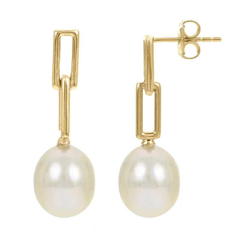 Gloss bead earrings-14K Pearl Paperclip Earrings