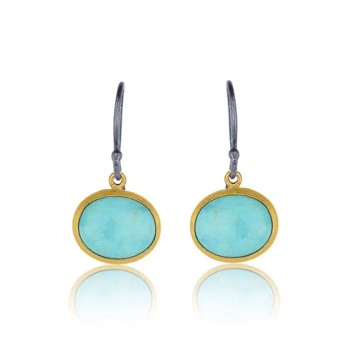 Woven cord earrings-Like Behar "Pompei" Kingman Turquoise Drop Earrings in 24K Yellow Gold and Oxidized Sterling Silver