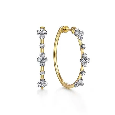 Dual-face earrings-Gabriel & Co. 30MM Round Classic Diamond Hoop Earrings in 14K Yellow Gold